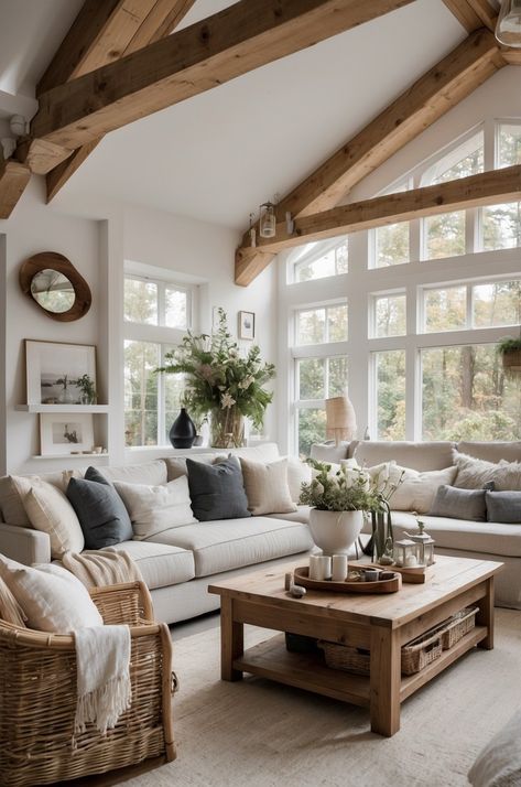 Organic Modern Cottage Living Room, Luxury Cottage Living Room, Modern Farmhouse Inspiration Living Room, Modern Cottage Home Decor, Scandinavian Rustic Living Room, Classic Modern Rustic Living Room, Rustic Natural Living Room, Cottage Feel Living Room, French Farmhouse Style Living Room