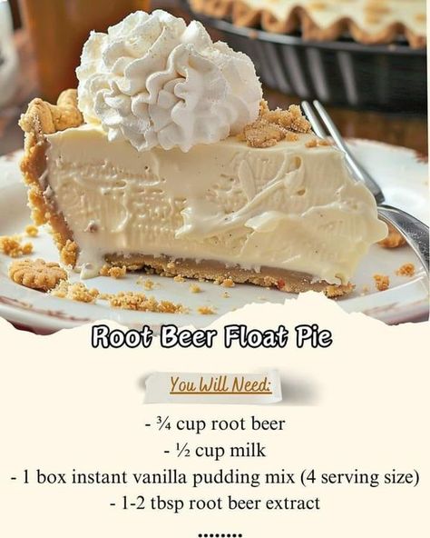 Grandm'a Cooking and baking Root Beer Pie, Root Beer Float Pie, Root Beer Float Recipe, Root Beer Recipe, Frozen Pie, Beer Float, Root Beer Float, Vanilla Pudding Mix, Frozen Treat