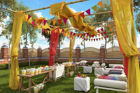 Best Holi Open Decoration Ideas for a Home O Mere Dil Ke Chain, Colourful Curtains, Curtains Flowers, Holi Decor, Holi Decoration, Pillar Decorations, Indian Wedding Decorations Receptions, Holi Party, Holi Festival Of Colours