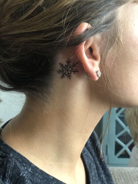 Snowflake Tattoo Behind Ear, Snowflake Neck Tattoo, Small Snowflake Tattoo, Celtic Drawings, Snowflake Tattoo, Winter Tattoo, Small Neck Tattoos, Snow Flake Tattoo, Hip Tattoos Women