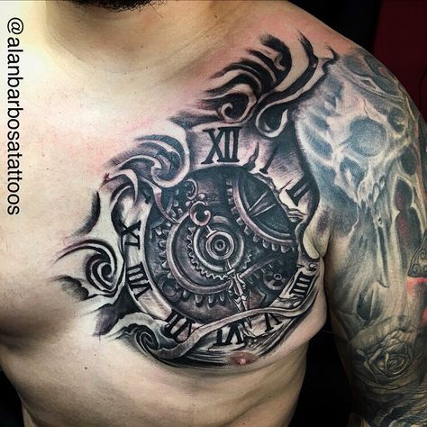 Cover Up Tattoos Chest For Men, Clock Tattoo Design For Men Chest, Chest Cover Up Tattoos Men, Chest Tattoo Clock, Chest Tattoo Cover Up, Cover Up Tattoos For Men, Diamond Tattoo Designs, Clock Tattoo Design, Tattoo Inspiration Men