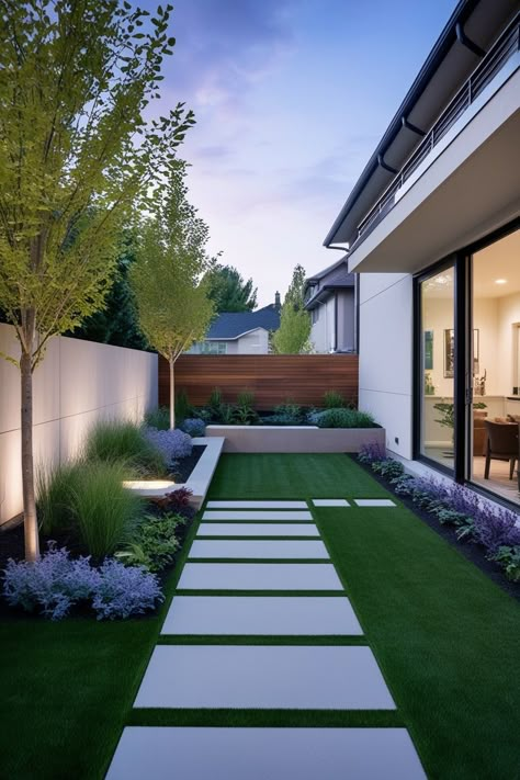 28 Modern Backyard Landscaping Ideas » HomeQly.com Minimal Garden Landscaping, Modern Minimalist Backyard, Backyard Aesthetic, Contemporary Backyard, Townhouse Garden, Modern Backyard Landscaping, Modern Backyard, Small Ponds, Backyard Inspo