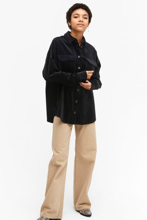 Corduroy shirt - Black magic - Tops - Monki NL Black Corduroy Shirt Outfit, Black Corduroy Outfit, Corduroy Top Outfit, Black Corduroy Jacket Outfit, Corduroy Shirt Outfit, Cord Shirt, Corduroy Top, Thrift Inspo, Worship Team