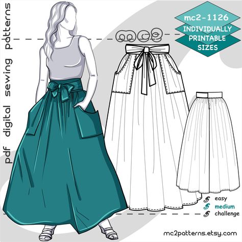 Free Pdf Sewing Patterns For Women, Body Measurements Chart, Pattern For Sewing, Maxi Wrap Skirt, Measurements Chart, Plus Size Sewing Patterns, Peasant Skirt, Dress Sewing Patterns, Jersey Knit Fabric