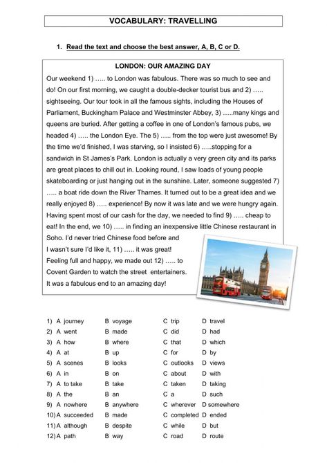 English Interactive Activities, A2 English Activities, Travel Vocabulary English, English Exercises Worksheets, Intermediate English Worksheets, English Vocabulary Exercises, Travel Vocabulary, English Activity, Freetime Activities