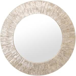 Diameter 24 inches x 2 inches deep. Diameter mirrored glass only 16 inches Capiz seashell hand set on Wood Frame Round Wood Mirror, Wall Mirrors Set, Shell Frame, Capiz Shell, Beautiful Mirrors, Video Wall, Mirrors For Sale, Wood Mirror, Mirror Set