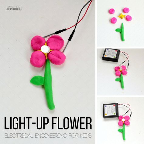 Make your very own light-up flower with a Squishy Circuits kit! Kids will love making a flower that really lights up in this STEM project! Squishy Circuits Projects, Engineering For Kids, Squishy Circuits, Making A Flower, Science Electricity, Techie Teacher, Stem Elementary, Stem Classroom, Diy Tech