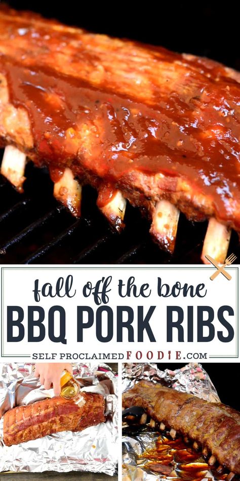 BBQ Pork Ribs are a slow cooked tender slab of seasoned and sauced barbecued baby back or spare ribs that are easy to make on a smoker or in the oven. Bbq Pork Spare Ribs, Oven Pork Ribs, Pork Spare Ribs Recipe, Slow Cooked Ribs, Pork Ribs Recipe, Recipes Steak, Grilled Recipes, Bbq Pork Ribs, Pork Spare Ribs