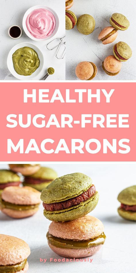 These sugar-free vegan macarons are a healthy variation to the classic recipe, made with whipped aquafaba and erythritol, and filled with cashew butter. vegan macarons,sugar-free macarons,aquafaba macarons,eggless french macaron recipe,healthy macarons,low carb macarons #vegan #govegan #keto #ketogenic #ketosis #ketodiet #lowcarb #lowcarbhighfat #dairyfree #glutenfree #recipe #cooking #food Sugar Free Macaron Recipe, Keto Coconut Cookies, Types Of Cake Flavors, Macaroon Filling, Low Sugar Cakes, Cookies No Bake, French Macaron Recipe, Aquafaba Recipes, French Macaroon Recipes