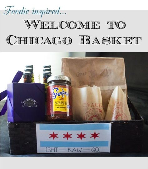 Welcome to Chicago basket, welcome bags, Chicago Foodie, out of town bags- Chicago Chicago Welcome Bags, Out Of Town Wedding Guest Bags Welcome Baskets Hotels, Chicago Themed Party, Colorado Welcome Bags, Boston Wedding Welcome Bags, Guest Basket, Chicago Souvenirs, Wedding Planning Gifts, Wedding Dinner Plates