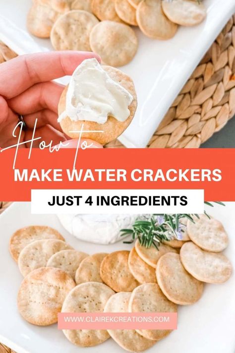 Classic water crackers - biscuits for cheese Water Crackers Recipe, Simple Cracker Recipe, Easy Homemade Crackers, Homemade Crackers Recipe, Cracker Recipe, Cream Crackers, Cracker Toppings, Healthy Snack Bars, Water Crackers