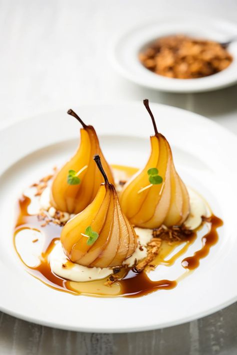 Bursa-Style Poached Pears in Clove and Cinnamon Syrup - Cooking Mediterranean Wine Pear Dessert, Honey Poached Pears, Poach Pear Dessert, Poached Fruit Desserts, Poached Apples Desserts, Pear Snack Ideas, How To Cook Pears, Christmas Dishes Food, Savory Pear Recipes