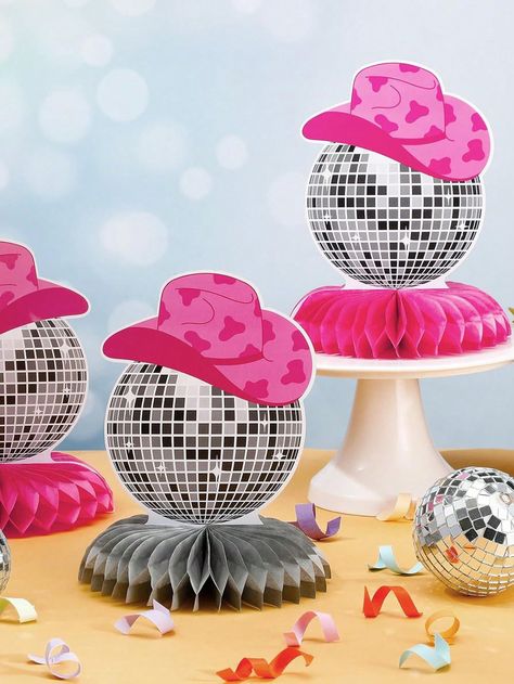 6Pcs, Disco Theme Party Honeycomb Centerpieces For 70s Birthday Party Decorations 70s Disco Cowgirl Party Table Toppers Disco Ball Paper Card Party Table Centerpieces For Bridal Shower Supplies FavorsI discovered amazing products on SHEIN.com, come check them out! Party Favor Centerpieces, Cowgirl Party Centerpieces, Cowgirl Decorations Party, Cowgirl Centerpieces, Centerpieces For Bridal Shower, 70s Birthday Party, Cowgirl Decorations, Disco Cowgirl Party, Cowgirl Party Decorations