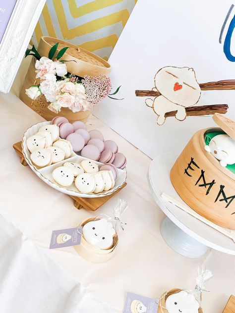 Dumpling Birthday Cake, Mochi Birthday Party, Bao Theme Party, Bao Party, Dumpling Theme Cake, Dimsum Themed Birthday, Bao Themed Birthday, Dumpling Cake, Dumpling First Birthday Party