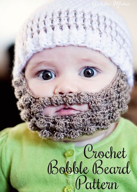 Crochet Beard Beanie, Crochet Beard Hat, Baby Beard, Crochet Beard, Beard Beanie, Beanie Pattern Free, Beard Hat, Funny Crochet, Crochet Bobble