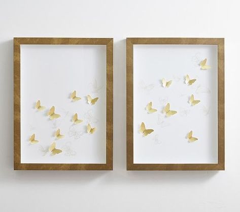 Monique Lhuillier Butterfly Diptych Wall Art | Pottery Barn Kids Diptych Wall Art, Diptych Art, Butterfly Chandeliers, Hot Foil Stamping, Butterfly Wall Art, Butterfly Frame, Monique Lhuillier, Pottery Barn Teen, Butterfly Wall