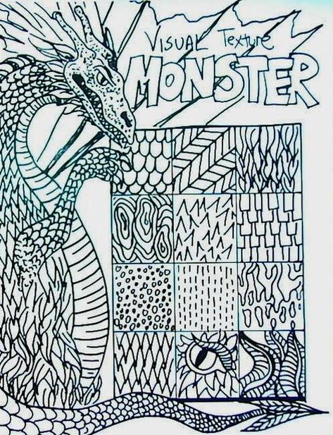 Picture Monster Texture, Art Projects For Middle School, Elements Of Art Texture, Texture Art Projects, Art Handouts, Elementary Art Rooms, Different Types Of Animals, Middle School Art Projects, Art Lessons Middle School