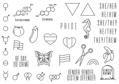 Queer Minimalist Tattoo, Lgbtq Ally Tattoo Ideas, Queer Flash Tattoo, Pride Month Tattoo Flash, Pride Tattoo Ideas Simple, Queer Art Tattoo, Small Gay Tattoo, Pride Tattoo Flash Sheet, Subtle Pride Tattoo Black And White