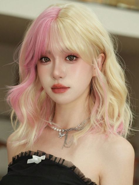 Gold  Collar  Synthetic Fiber  Bangs Wig Embellished   Wigs & Accs Fairy Wig, Shoulder Length Wigs, Rave Cosplay, Blonde Wig With Bangs, Hair Fairy, Wavy Bob Wig, Highlighted Bangs, Short Wavy Bob, Bangs Wig