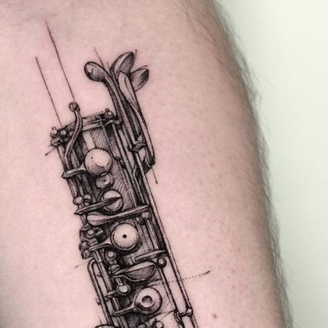 Saxophone Tattoo Ideas, Oboe Tattoo, Clarinet Tattoo, Saxophone Tattoo, E Tattoo, Bassoon, Oboe, Tattoo Ideas, Tattoos