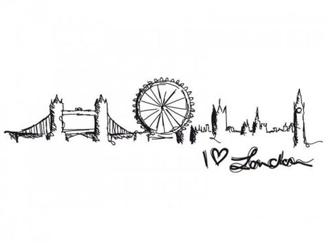 When I went to London in high school I fell in love! I wanted to study abroad there in college so badly! After the Olympics I am going to be obsessed again!! London Skyline Tattoo, London Sketch, Skyline Tattoo, Life Pics, Doodles Sketches, I Love London, London Tattoo, Geniale Tattoos, Love London