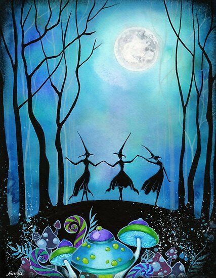 Witches Dancing Under the Moon – Hand-painted watercolor / Signed prints available directly from the artist on  Etsy • Millions of unique designs by independent artists. Find your thing. Dancing Under The Moon, Drawing Down The Moon, Witches Dance, Woodland Fairy, Under The Moon, Halloween Painting, Witch Art, Pics Art, Halloween Art