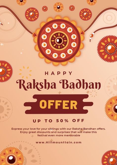 RAKSHA BANDHAN OFFER SALE A4 STYLISH POSTER TEMPLATE| BANNER DESIGN Rakhi Poster, Gifts Banner, Raksha Bandhan Gifts, Digital Advertising Design, Sibling Love, Poster Template Design, Brother And Sister Love, First Birthday Party Decorations, Raksha Bandhan