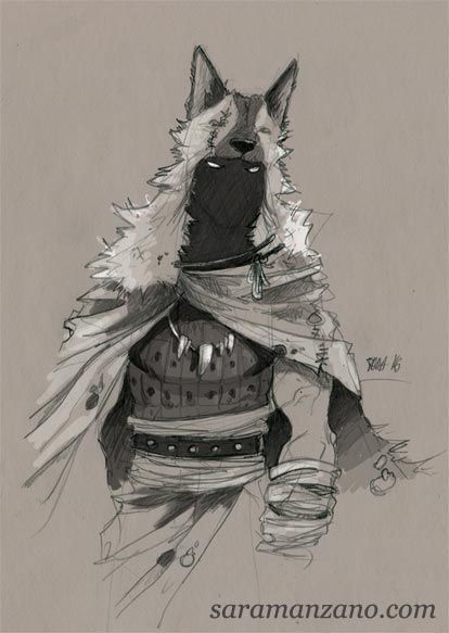 Wolf Cloak Art, Warrior Cartoon Character Design, Werewolf Clothes, Rpg Warrior, Warrior Clothes, Werewolf Warrior, Warrior Illustration, Warrior Oc, Wolf Warrior