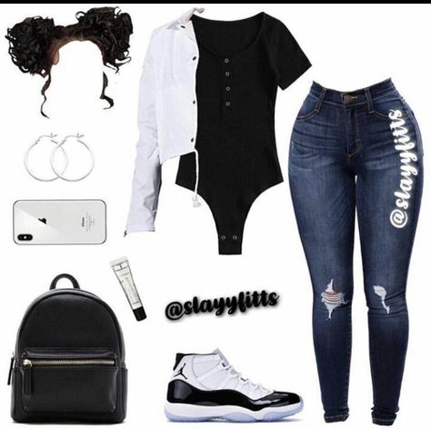 Kendall Summer, Highschool Fits, Baddie Closet, Jordan Outfits For Girls, Black And White Jordans, Outfit Ideas Aesthetic, Aesthetic Baddie, Teenage Outfits, College Outfit