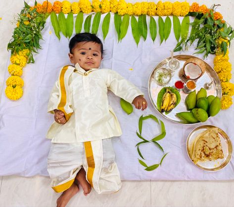 First ugadi Ugadi Baby Photoshoot Ideas, Ugadhi Theme Baby Photoshoot, Ugadi Theme Baby Photoshoot, Ugadi Photoshoot For Babies, Ugadi Photoshoot, Month Themes, Monthly Photoshoot, Baby Photo Collages, Newborn Congratulations