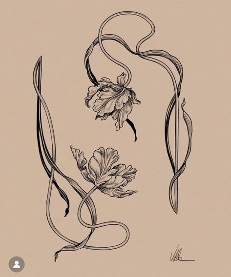 Art Deco Flower Tattoo, Unique Flower Tattoos, Art Nouveau Tattoo Design, Fleurs Art Nouveau, Gothic Tattoos, Art Nouveau Tattoo, American Traditional Tattoo Ideas, Nouveau Tattoo, Traditional Tattoo Ideas