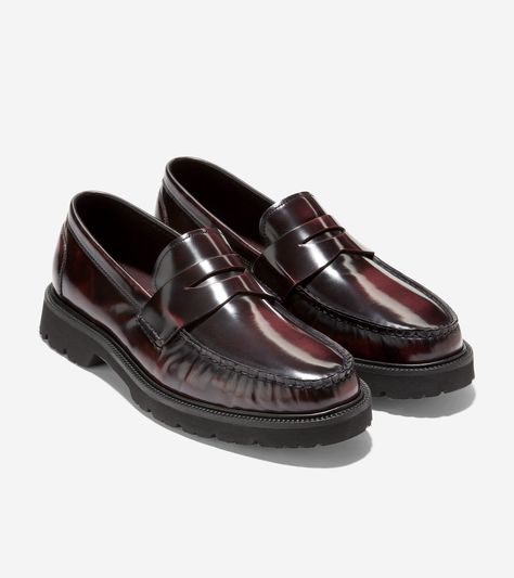 Men's American Classics Penny Loafer in Dark Purple | Cole Haan Minimalist Shoes, Leather Man, Slip On Loafers, Cole Haan Men, Deep Burgundy, Penny Loafer, Penny Loafers, Leather Slip Ons, Leather Loafers