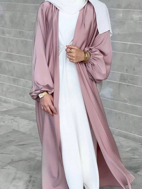 Dusty Pink Casual,Elegant Collar  Polyester  Regular Embellished   Women Accessories Women Islam, Modest Long Dresses, Party Long Dress, Abaya Kimono, Abaya Style, Mode Kimono, Open Abaya, Islamic Dress, Mode Abaya