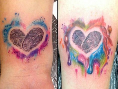 Fingerprint Tattoo Watercolor, Fingerprint Memorial Tattoos, Dad Tribute Tattoos, Thumb Print Tattoo, Thumb Print Tattoo Ideas, Thumbprint Tattoo, Fingerprint Heart Tattoos, Fingerprint Tattoos, Anniversary Tattoo