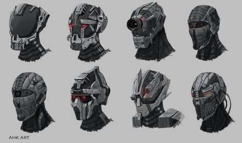 Robot Head Design Variations Robot Head Design, Overwatch Robot, Robot Head, Hyun Kim, Head Design, Mood Board Design, Drawing Practice, Drawing Reference, Cyberpunk