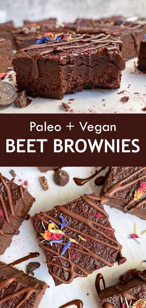 These easy beet brownies are super fudgy, grain free, gluten free and paleo friendly. This beetroot brownie recipe is made from cooked beets (can't taste them) and sweetened with dates. It's a dessert the whole family will love! #beetbrownies #beetroot #veganbrownies #paleo Paleo Beet Recipes, Beetroot Brownies Healthy, Beet Brownies Healthy, Beetroot Brownies Recipe, Beet Powder Recipes, Beetroot Dessert, Beetroot Brownies, Beet Brownies, Cooked Beets