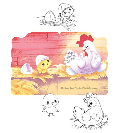 Chick Illustration, Chicken Illustration, Pencil Creative, Story Books Illustrations, Cottage Door, Book Illustration Art, Kid Character, Freelance Illustrator