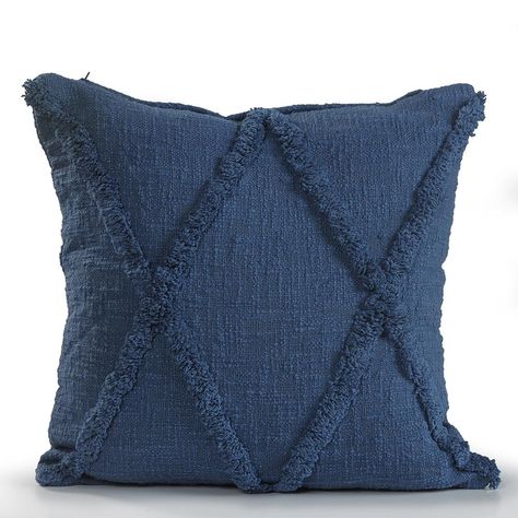 Royal Blue Throw Pillows, Rustic Throw Pillows, Organic Cotton Pillows, Boho Texture, Fringe Pillows, Geometric Throw Pillows, Blue Pillow, Tufted Cushion, Handmade Pillow Covers