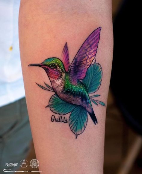 2 Hummingbirds Tattoo, Colorful Hummingbird Tattoo, Hummingbird Flower Tattoos, Watercolor Tattoo Sleeve, 50 Tattoo, Colorful Hummingbird, Peacock Feather Tattoo, Ankle Tattoos For Women, Remembrance Tattoos