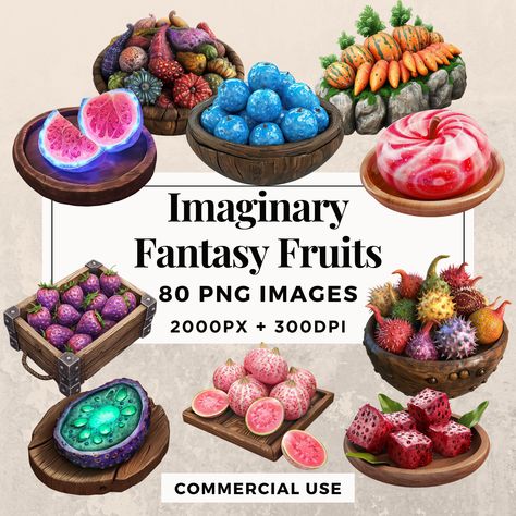 Fruit Fantasy Art, Magic Food Illustration, Concept Art Props, Alien Fruit, Fruit Magic, Fantasy Fruit, Props Illustration, Fruits Clipart, Magical Fruit