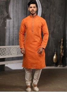 Buy Blended Cotton Plain Orange Kurta Pyjama Online Orange Kurta For Men, Trendy Mens Hairstyles, Grooms Men, Kurta Pajama Men, Buy Designer Sarees Online, Kurta For Men, Mens Kurta Designs, Men's Ethnic Wear, Mens Kurta