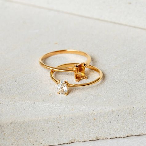 A citrine baguette ring on a gold band that has the feel of an heirloom piece while appearing totally clean and modern.  Citrine gemstone measures at 6mm x 4mm. Citrine Engagement Ring, Cute Promise Rings, Citrine Ring Engagement, Baguette Ring, Citrine Ring, Citrine Gemstone, Gold Band, Gold Bands, Promise Rings