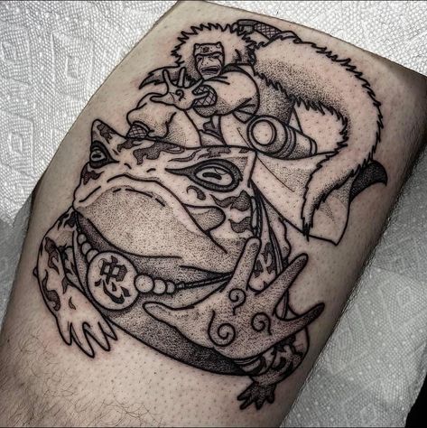 Master Jiraiya Tattoo, Naruto Toad Tattoo, Naruto Jiraiya Tattoo, Jiraiya Tattoo Ideas, Jiraya Tattoo Ideas, Jiraiya Tattoo, Naruto Tattoo Ideas, Anime Tats, Naruto Tattoos