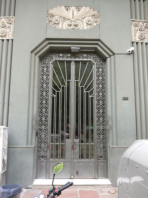 Art Deco Entrance Door, Art Deco Pillar, Art Deco Details, Art Deco Gate, Art Deco Railing, Art Deco Door Design, Art Deco Column, Art Deco Mansion, Art Deco Entrance