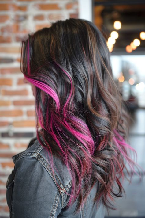 13 Inspiring Pink Hair Color Ideas – NeedleStar Natural Roots Colorful Hair, Fun Color Hair Ideas, Fun Color Hair, Black Hair Pink Highlights, Oil Slick Hair, Pink Hair Color Ideas, Pink Hair Color, Popular Hair, Pink Highlights