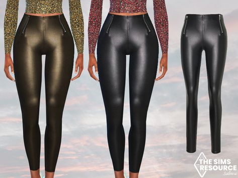 The Sims Resource - Front Zipper Leather Leggings Sims 4 Cc Leggings, Strapless Casual Dress, Wet Look Leggings, Latex Leggings, Sims4 Cc, Female Clothing, Patched Jeans, Sims 4 Cc, The Sims Resource