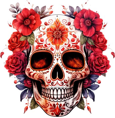 SUGAR SKULL FLOWERS Design - DTF heat transfer - Transfer Kingdom Colorful Skull Art, Skull Flowers, Candy Skulls, Colorful Skulls, Skull Wallpaper, Flower Skull, Elegant Tattoos, Sugar Skulls, Flowers Design