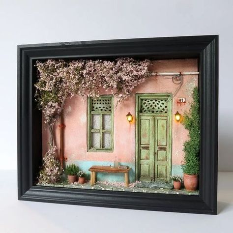 Foam Board Crafts, Terrace Room, 3d Picture Frame, Cork Sheet, Room Box Miniatures, How To Make Frames, Fairy House Diy, Small Canvas Paintings, Shadow Box Art