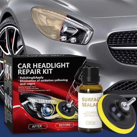 Car Headlights Restoration Kit Chemical Brightener Headlight Polisher Restorer Polishing Paste Set Car Care Kit, Headlight Restoration Kit, Headlight Restoration, Headlight Covers, Car Headlight, Electric Drill, Car Headlights, Kit Cars, Car Cleaning