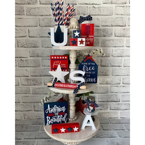 PRICES MAY VARY. What You Will Receive：You'll get those 10 wooden signs that are finally shown in the picture; Enough quantity and various styles can meet your Independence Day decorative needs, and you can display them at any places like living room, dining table, bookshelf, kitchen, and so on. Quality and Delicate：10 pcs 4th of July tiered tray decors are made of quality birchwood and fine craftsmanship; The pattern and texture are clear, the surface is smooth; They are solid and good at looki America Crafts, 4th Of July Tiered Tray Decor, Patriotic Tiered Tray Decor, Patriotic Tiered Tray, Tiered Tray Stand, Memorial Day Decorations, Tray Decoration, American Holidays, 4th July Crafts